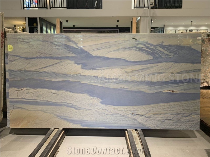 Azul Imperial Quartzite Slab Kitchen Floor & Wall