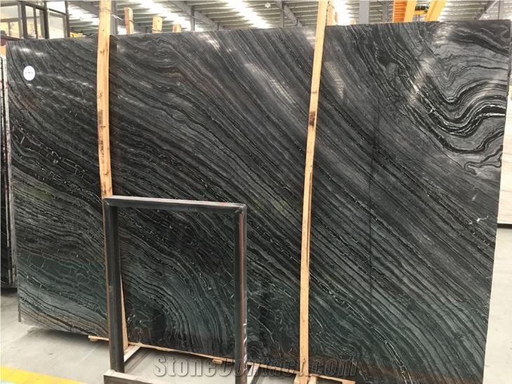 China Black Serpeggiante Marble Slab, Wooden Vein Wall Bookmatch