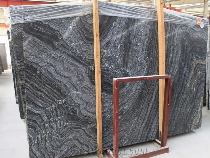 China Black Serpeggiante Marble Slab, Wooden Vein Wall Bookmatch