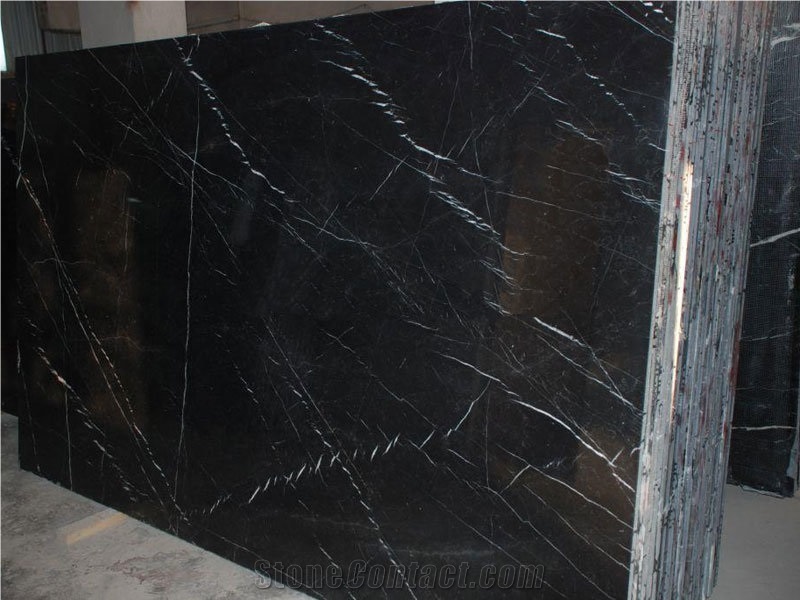 Polished Oriental Black Marquina Marble Slab