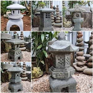 Indonesia Green Sandstone Garden Lantern, Japanese Garden Lantern