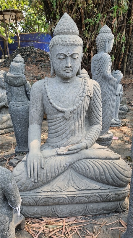 Indonesia Green Sandstone Sitting Buddha