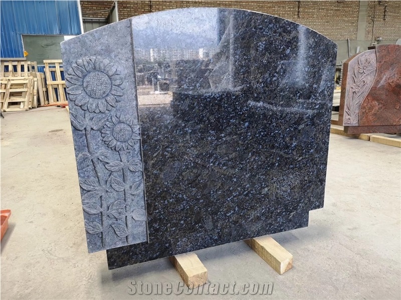 Butterfly Blue Granite Tombstone Monument Heads