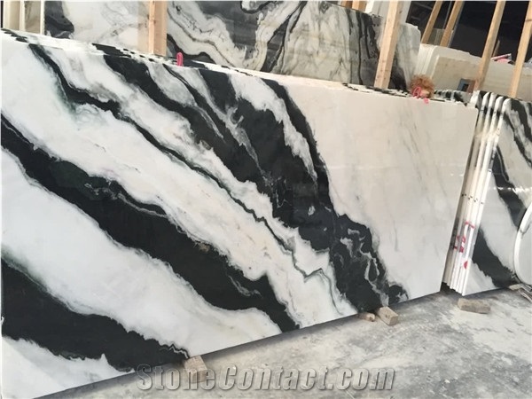 China Panda White Marble Slab Tiles Black Vein