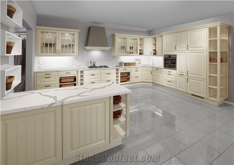 White Calacatta Quartz Kitchen Bathroom Countertop