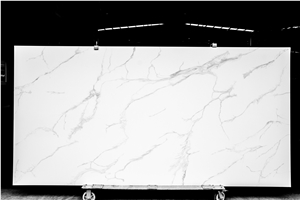 White Calacatta Quartz Stone Kitchen Project Slab