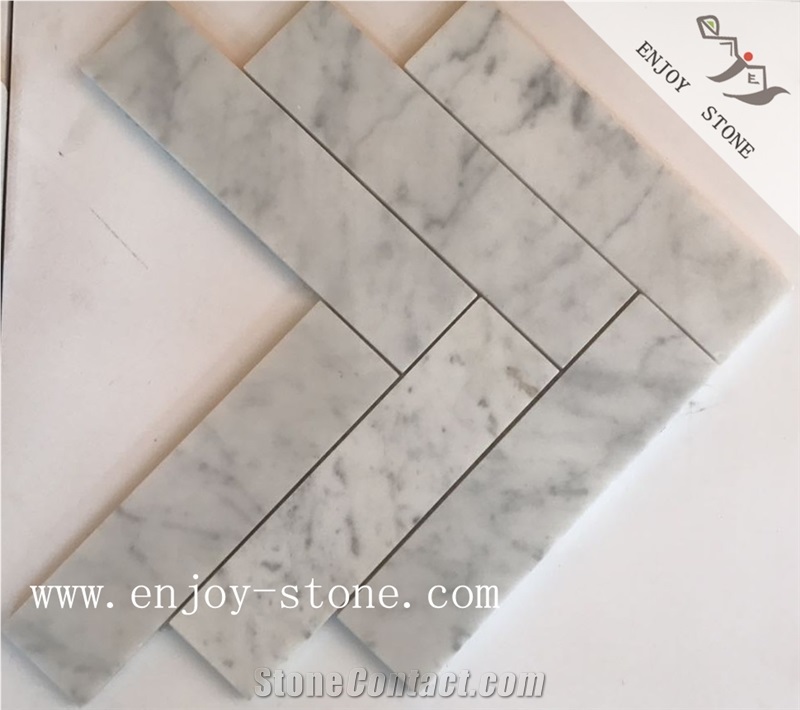 Carrara White Wall Herringbone Mosaic Tiles
