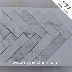 Honed Carrara White Marble Herringbone Mosaic Tile