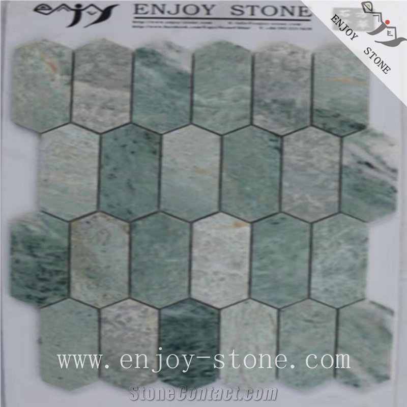 Honed Hexagon Green Jade Marble Wall Mosaic Tiles