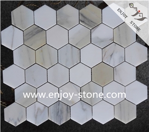 Honed Calacatta Hexagon  Marble Mosaic Tiles