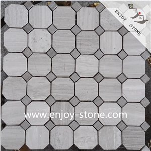Honed White Wooden Marble Octagon Mosaic Tiles