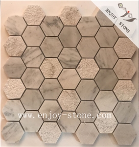 Mixed Finished Hexagon Wall Marble Mosaic Tiles