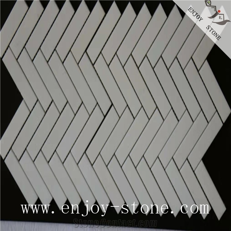 Polished Crystal White Herringbone Mosaic Tile