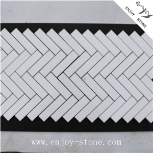 Polished Crystal White Marble Herringbone Mosaics