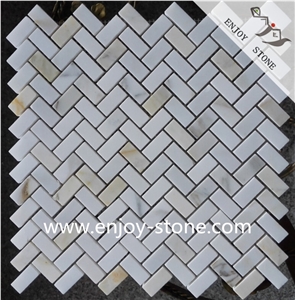 Polished Karakata Herringbone Marble Mosaic Tiles