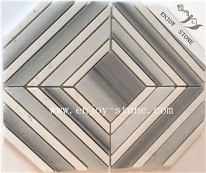 Polished Mixed Linear Strips Marble Mosaic Tiles