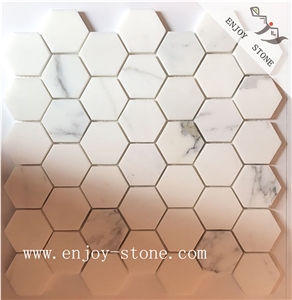 White Marble Hexagon Honed Wall Mosaic Tile
