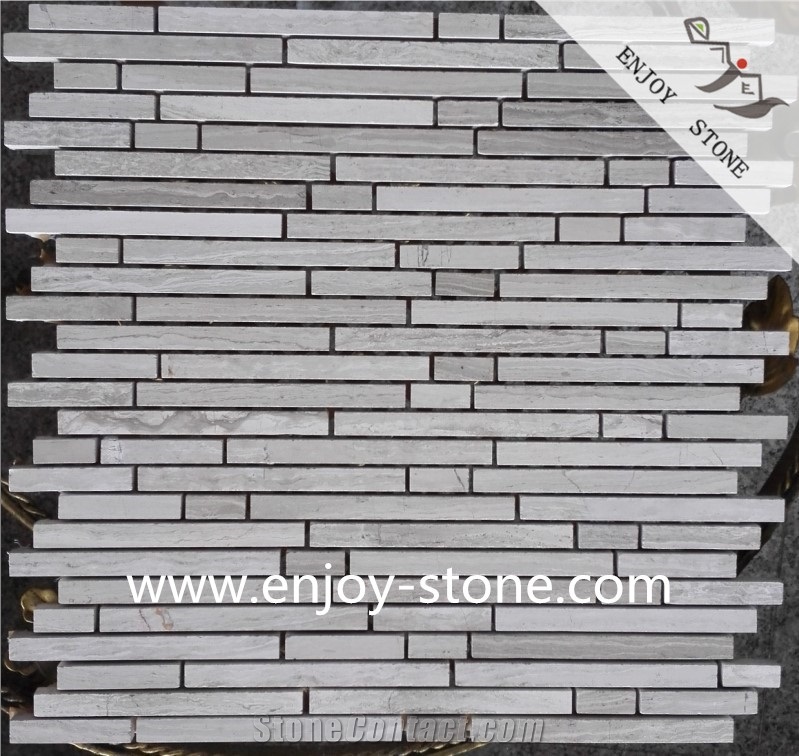 White Wooden Marble Linear Strips Mosaic Tiles