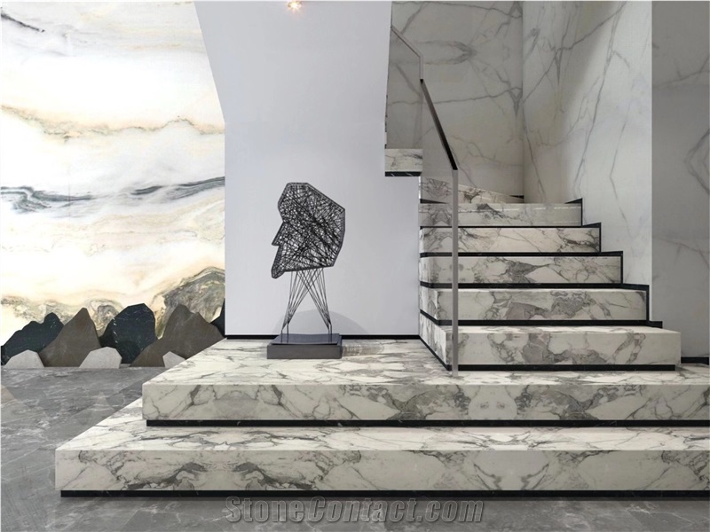 Calcutta Calacatta White Marble for Stairs Project