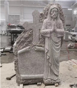 G664 Tombstone Cross Jesus Sculpture Headstone