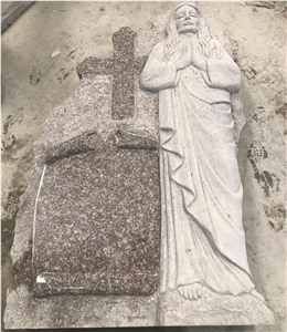 G664 Tombstone Cross Jesus Sculpture Headstone
