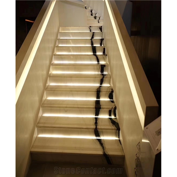 Natural Stone Stairs Design White Panda Marble
