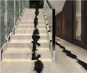 Stone Design Tiles Tread White Panda Marble Stairs