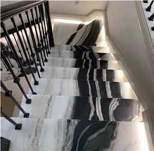 Stone Design Tiles Tread White Panda Marble Stairs