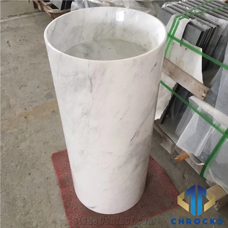 Carrara White Marble Pedestal Sink, Marble Sink