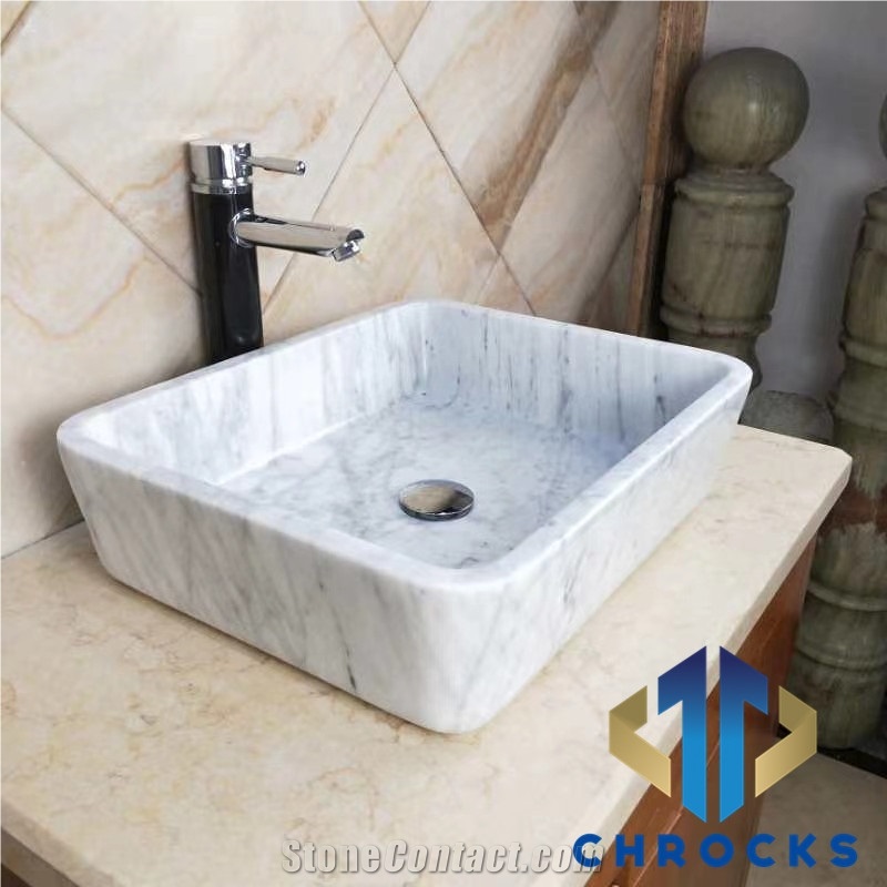 Carrara White Marble Washbasin, Stone Sink