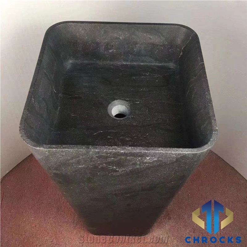 China Blue Limestone Pedestal Sink, Washbasin
