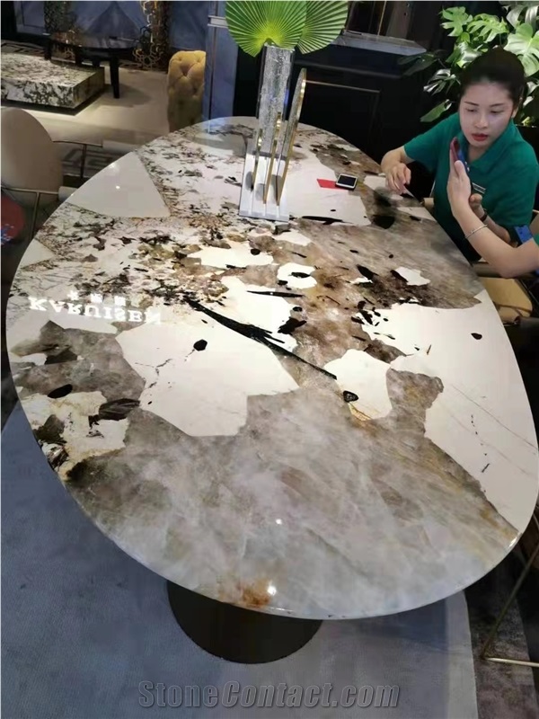 Brazil Pandora White Marble Polished Table Top