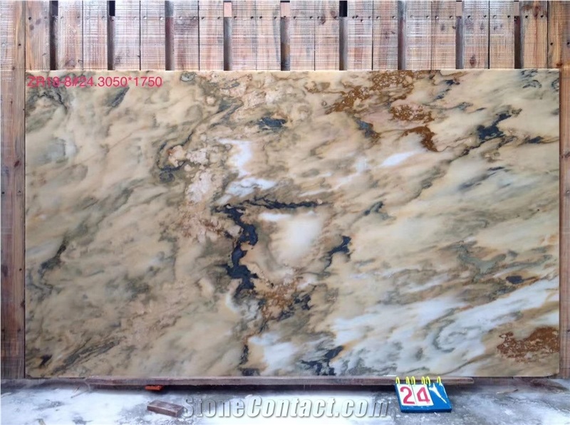 China Landscape Painting Marble Polished Big Slabs