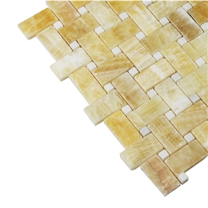 Chinese Honey Onyx Stone Mosaic Tiles Backsplash