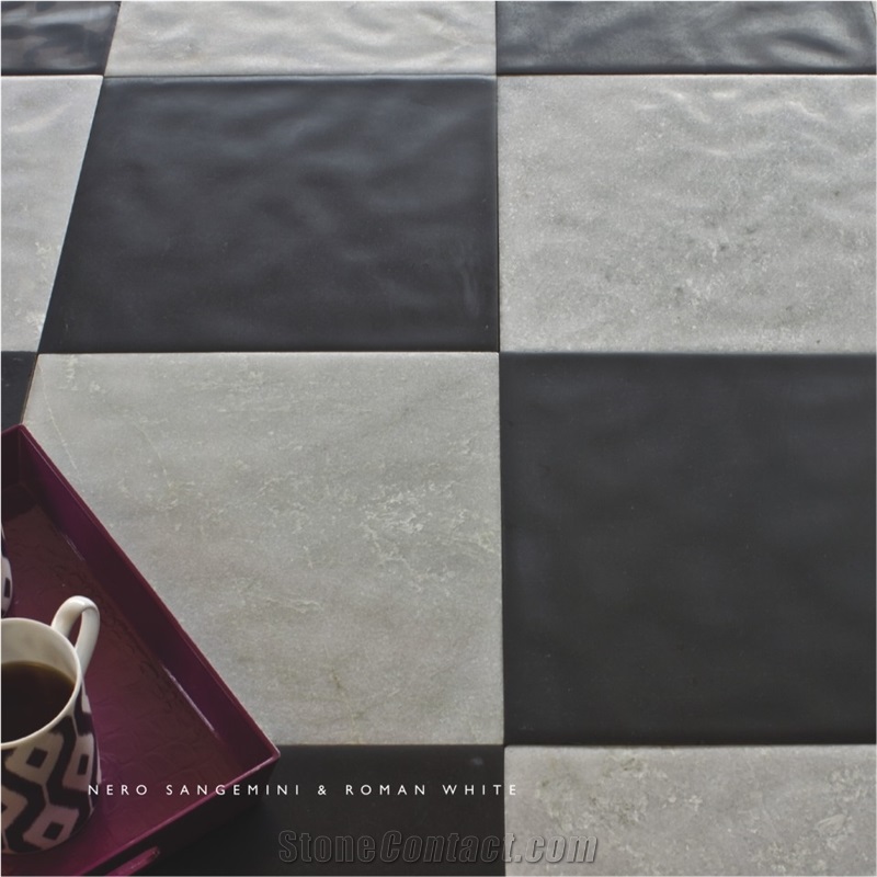 Black and White Chess Pattern Antiqued Tiles