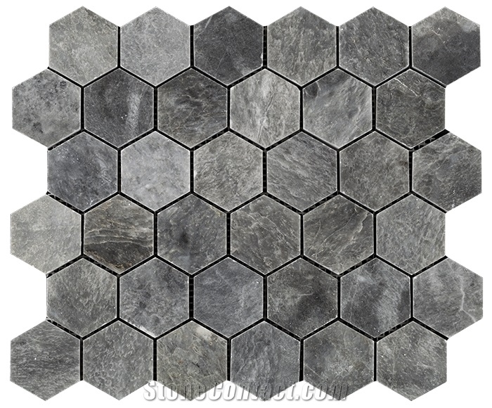 Km-081 Cumulus Grey Marble Hexagon Mosaic