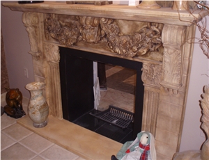 Antique White Marble Handcarved Fireplace