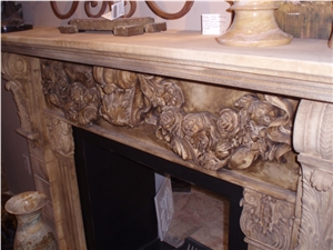 Antique White Marble Handcarved Fireplace