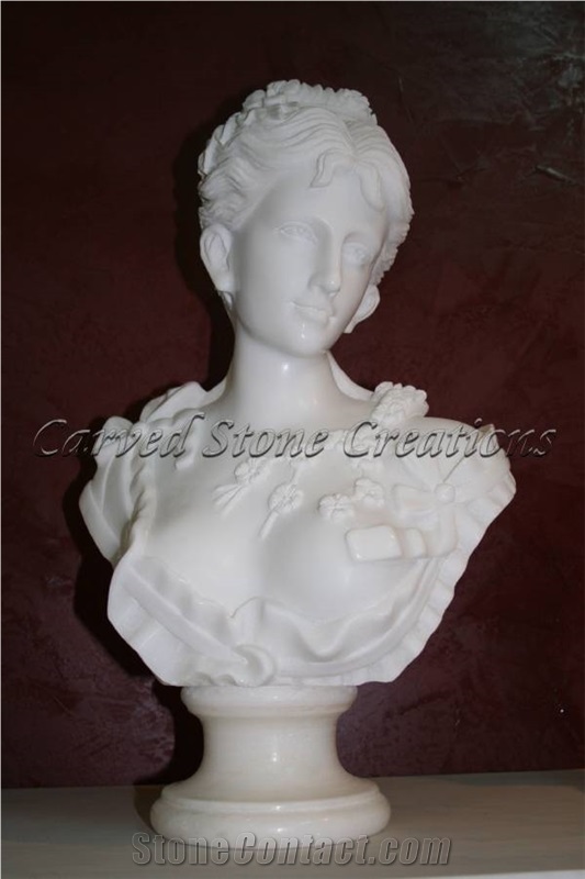 Bianco Puro Marble Woman Bust with Ribbons