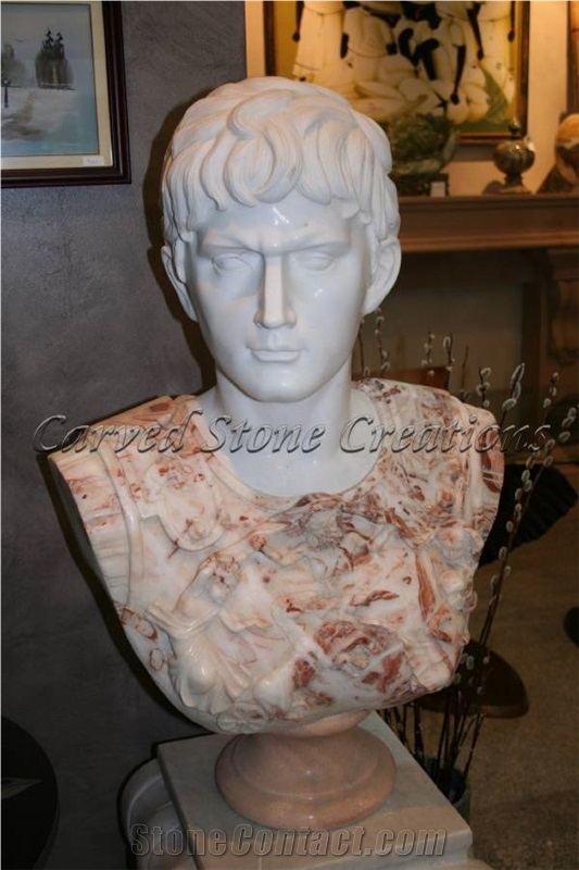 Bust Of Caesar Augustus in Mixed Marble