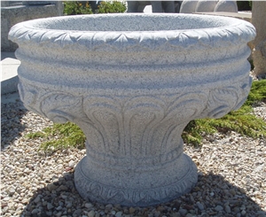 Carved Urn-Style Planter, Bianco Catalina Granite