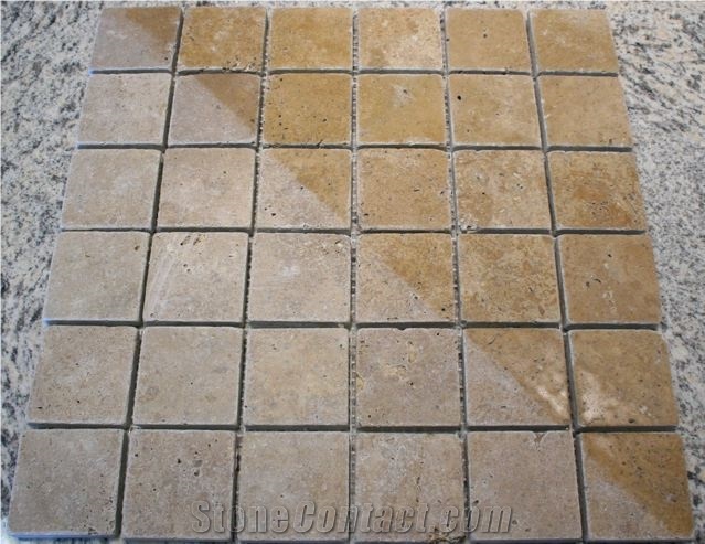 Noce Travertine Tumbled Square Mosaic Tiles