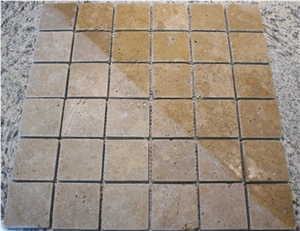 Noce Travertine Tumbled Square Mosaic Tiles