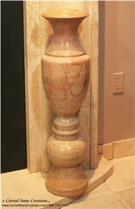 Polished Light Saffron Marble Tall Floor Vase