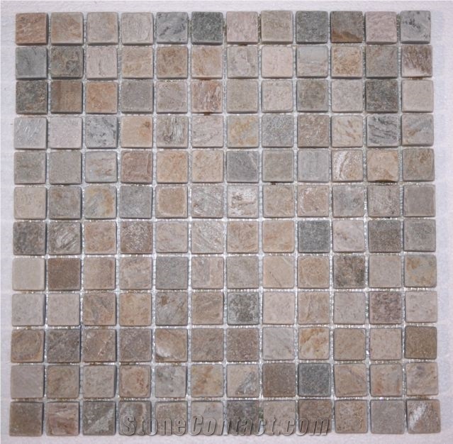 Serengeti Gold Quartzite Square Mosaic Tiles