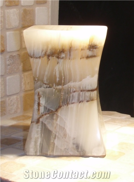 Square Concave Polished Green Onyx Candle Holder
