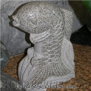 White Granite Carved Dancing Fish Polished Spitter Fountain