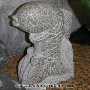 White Granite Carved Dancing Fish Polished Spitter Fountain