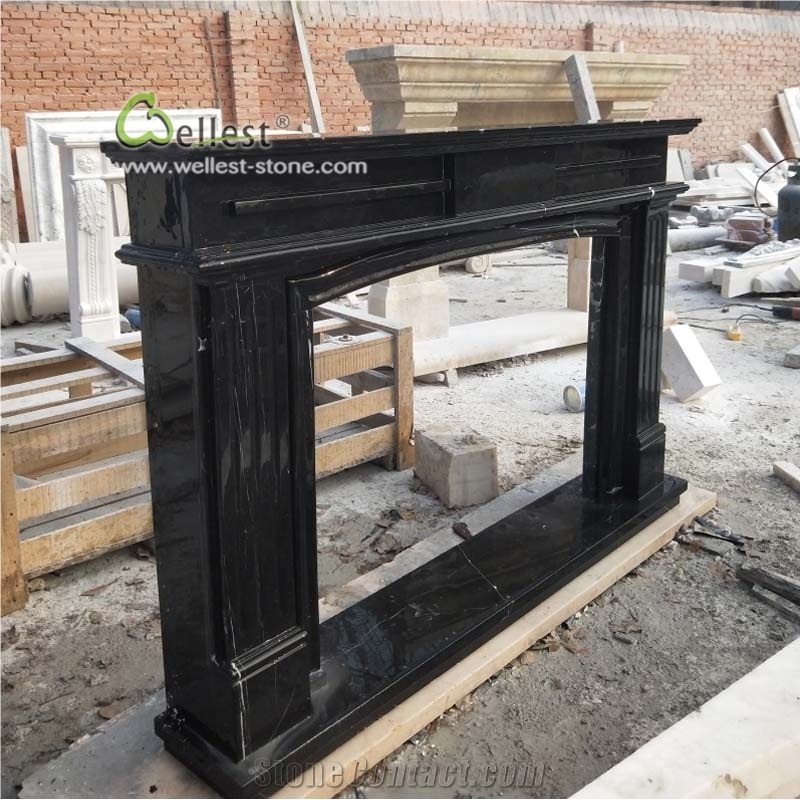 European Simplicity Style Black Marble Fireplace