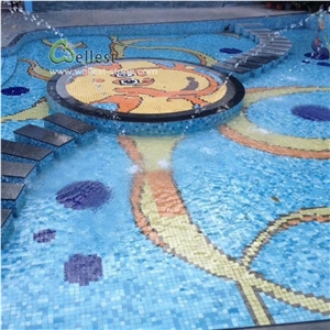 Swimming Pool Blue Glass Mosaic Tiles, Pool Paver